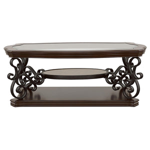 Mesa de centro rectangular Laney de 1 estante con tapa de vidrio en color merlot oscuro