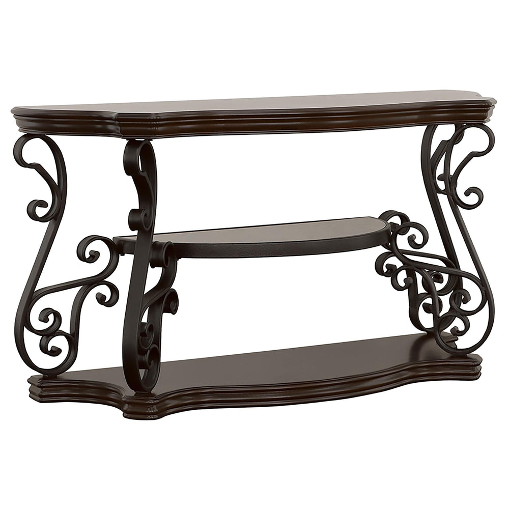 Consola de sofá para entrada Laney Scrollwork en color merlot oscuro