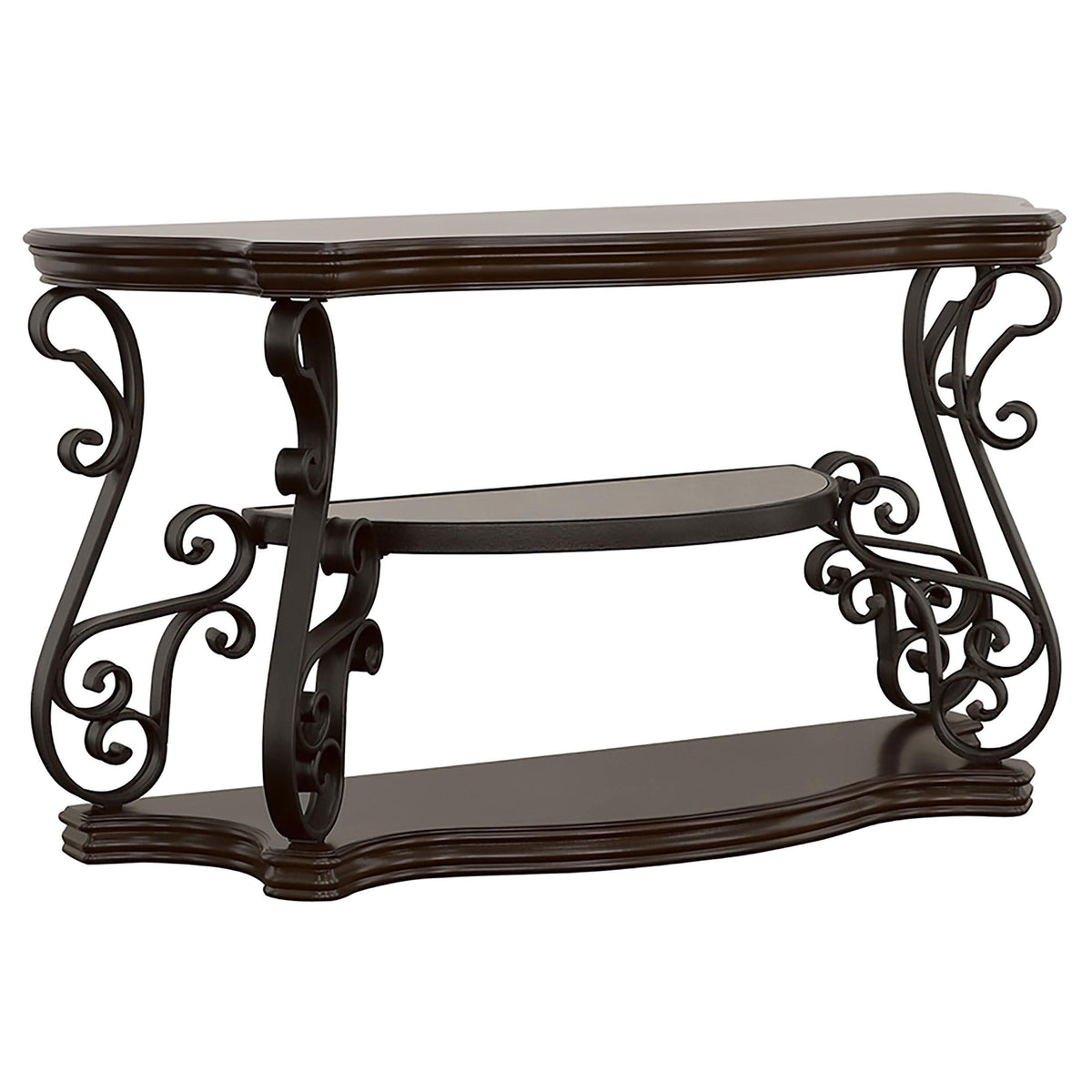 Consola de sofá para entrada Laney Scrollwork en color merlot oscuro