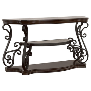 Consola de sofá para entrada Laney Scrollwork en color merlot oscuro
