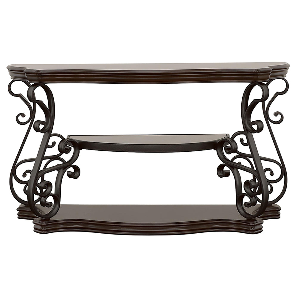 Consola de sofá para entrada Laney Scrollwork en color merlot oscuro