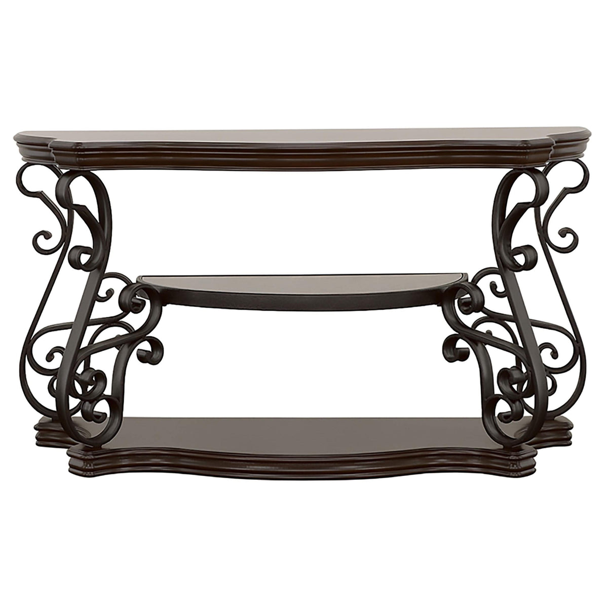 Consola de sofá para entrada Laney Scrollwork en color merlot oscuro