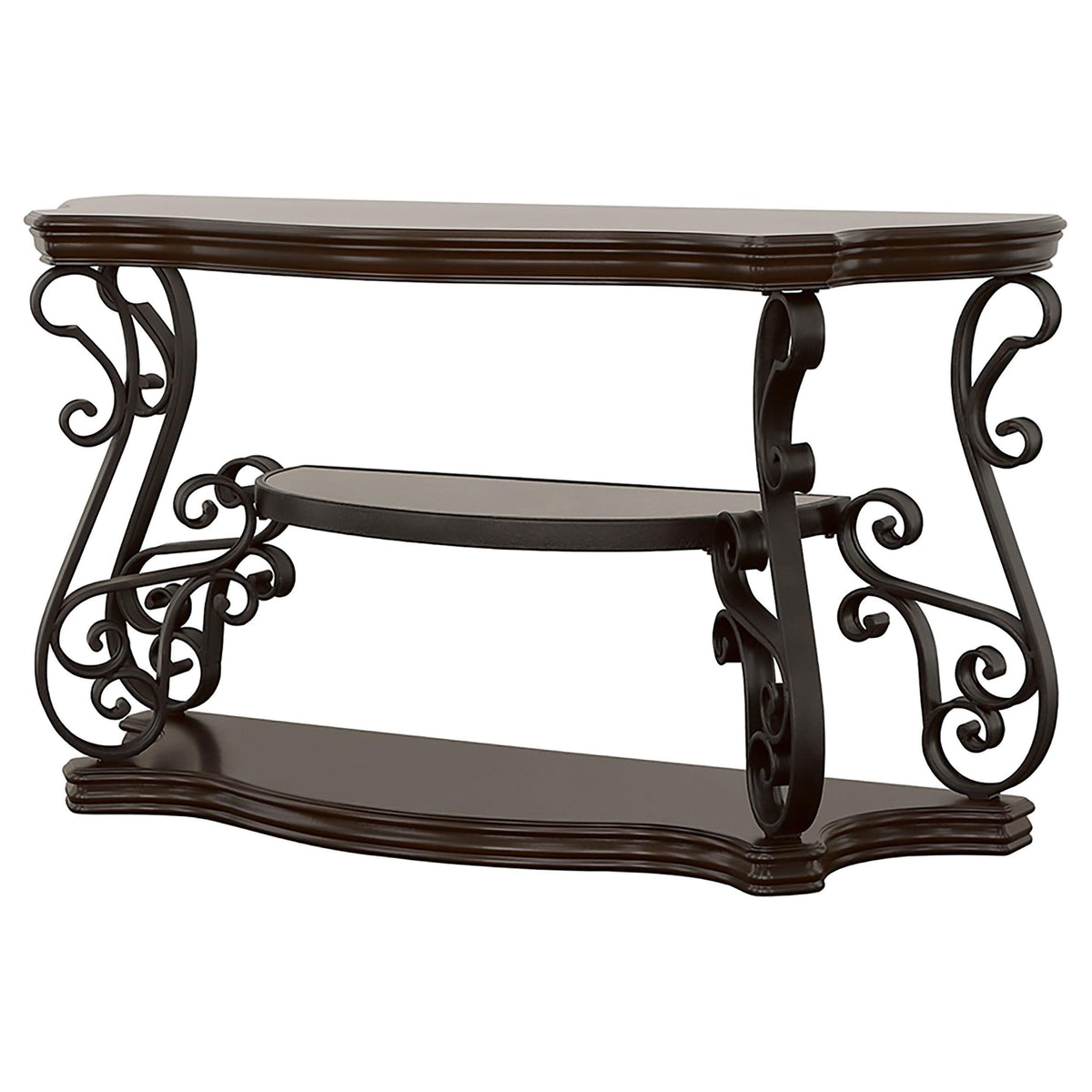 Consola de sofá para entrada Laney Scrollwork en color merlot oscuro