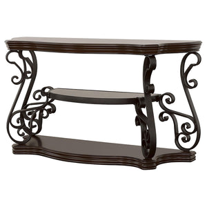 Consola de sofá para entrada Laney Scrollwork en color merlot oscuro