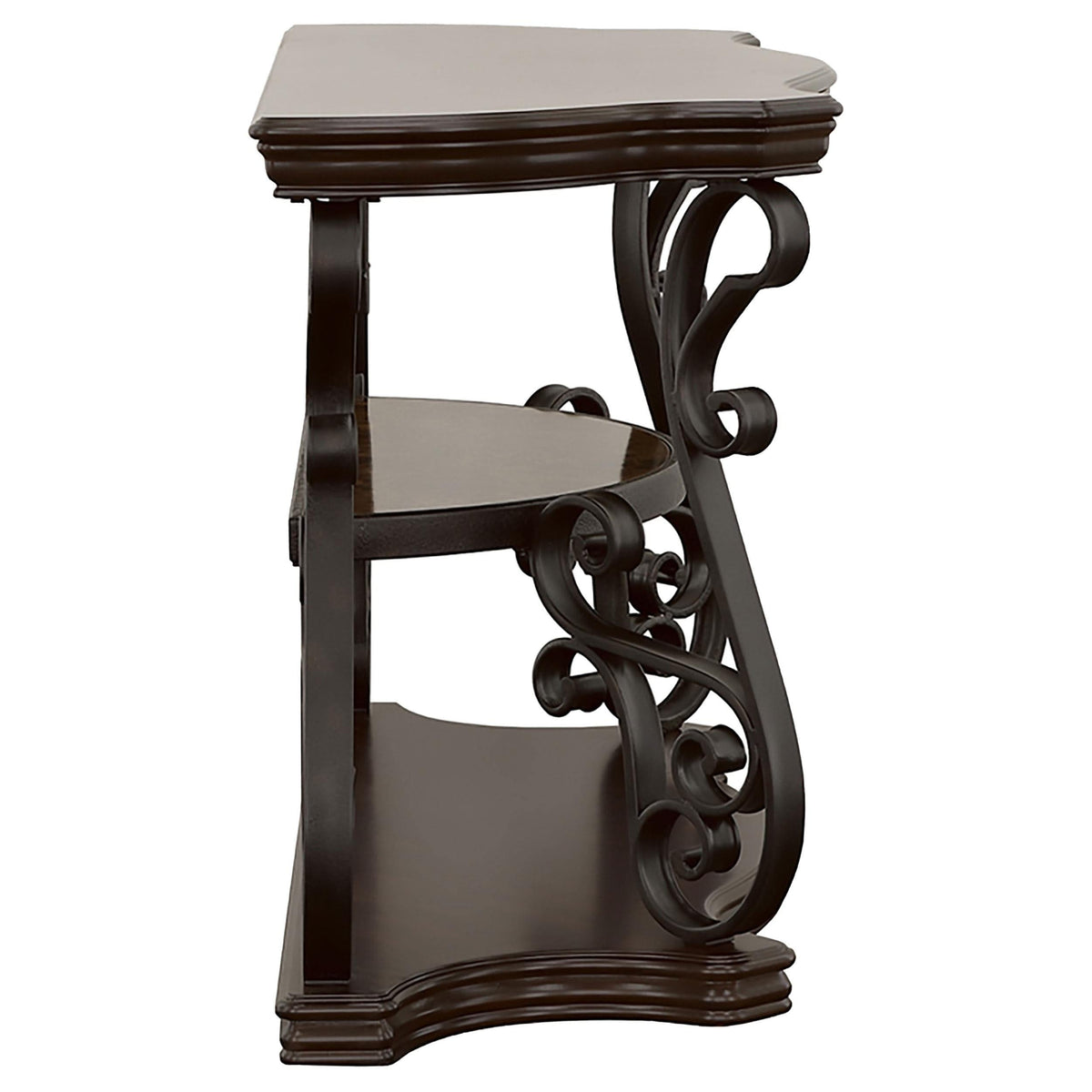 Consola de sofá para entrada Laney Scrollwork en color merlot oscuro