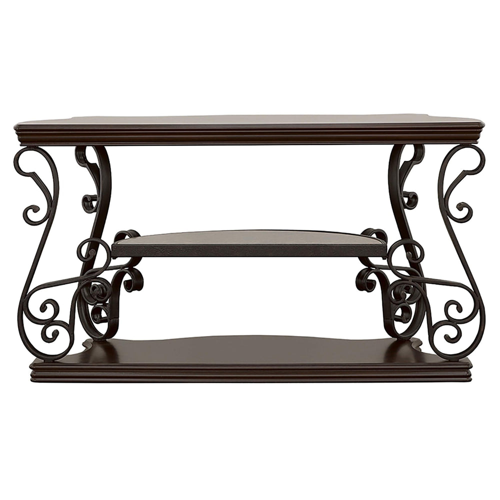 Consola de sofá para entrada Laney Scrollwork en color merlot oscuro