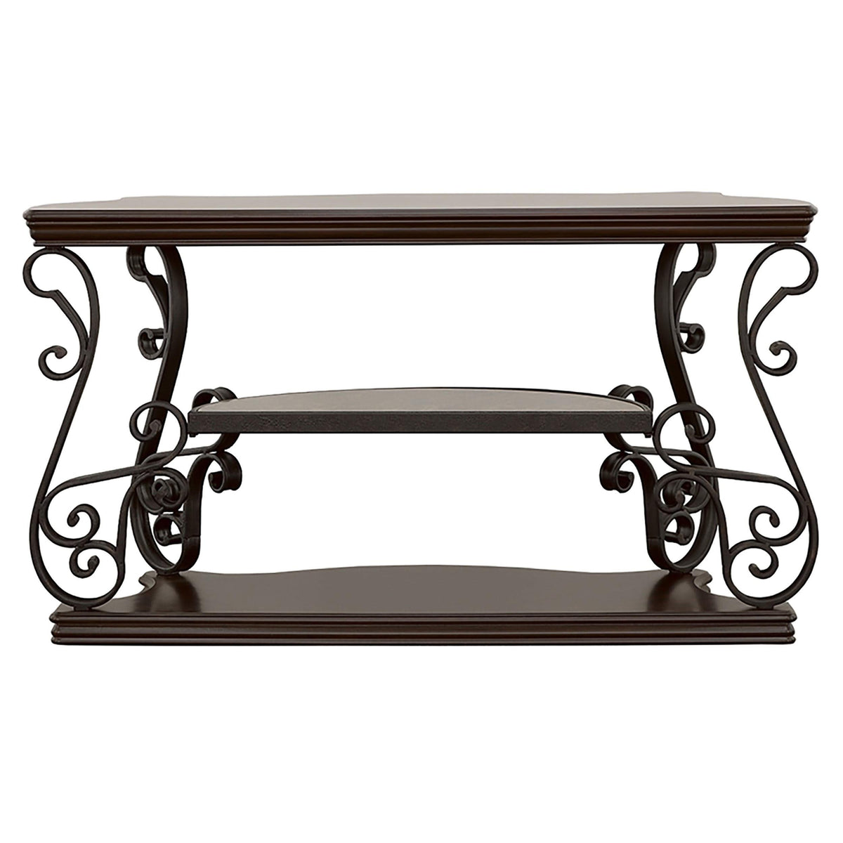 Consola de sofá para entrada Laney Scrollwork en color merlot oscuro