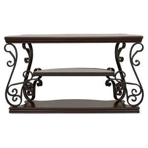 Consola de sofá para entrada Laney Scrollwork en color merlot oscuro