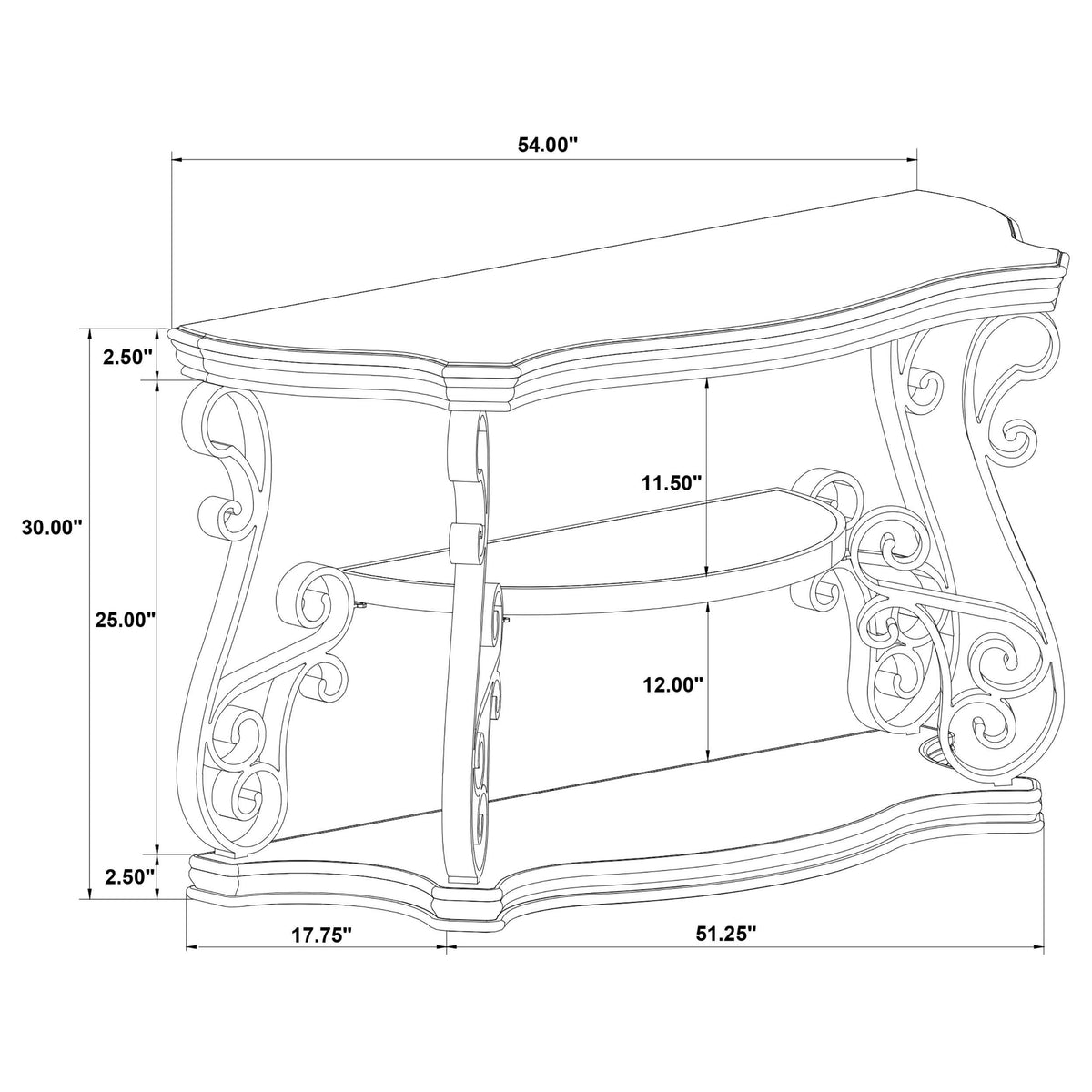 Consola de sofá para entrada Laney Scrollwork en color merlot oscuro