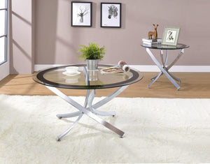 Juego de mesa de centro y auxiliar redonda Brooke de 2 piezas, cromado