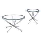 Juego de mesa de centro y auxiliar redonda Brooke de 2 piezas, cromado