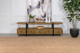 Mueble para TV de 70 pulgadas de madera de mango con 5 cajones y consola multimedia marrón