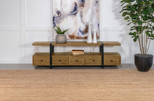 Mueble para TV de 70 pulgadas de madera de mango con 5 cajones y consola multimedia marrón