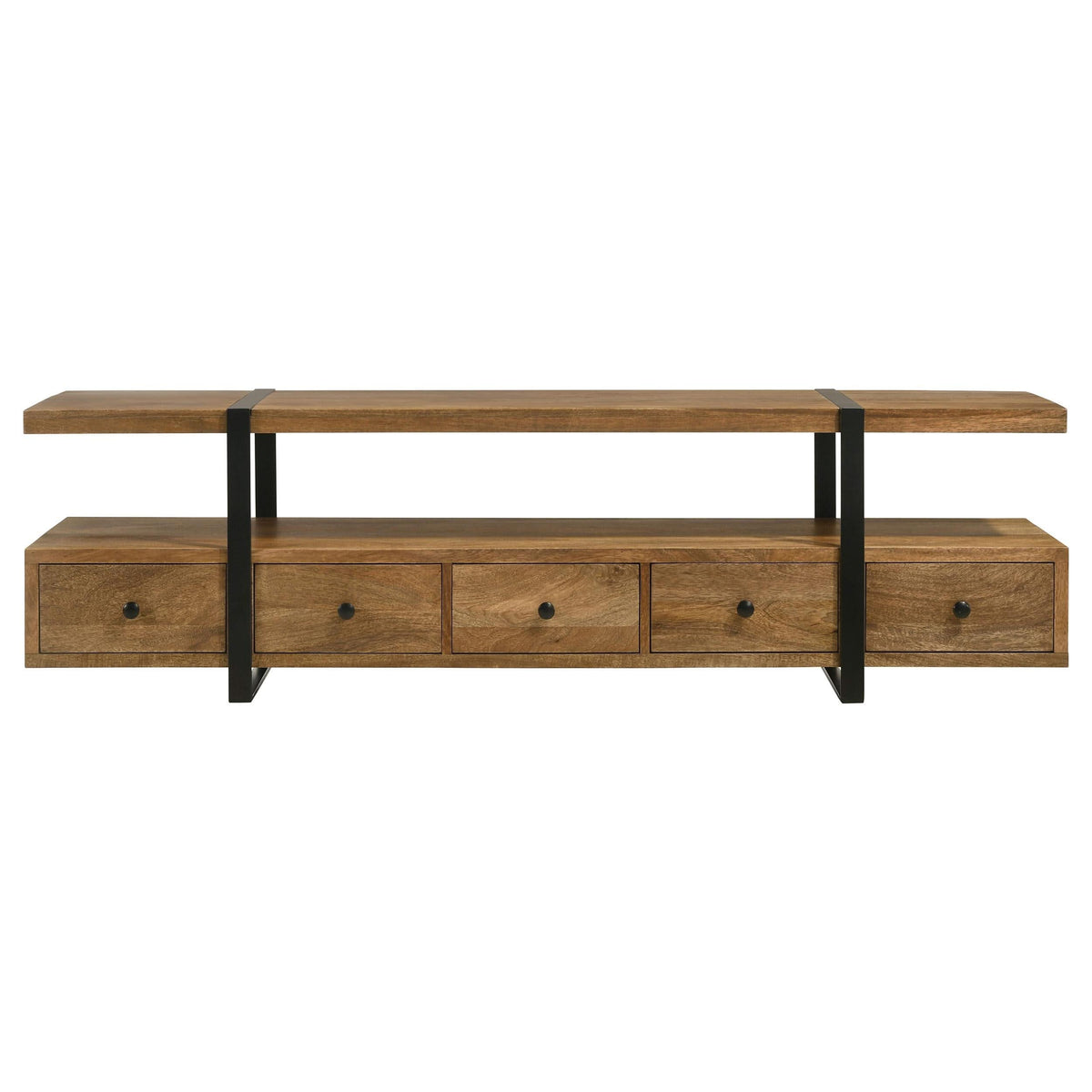 Mueble para TV de 70 pulgadas de madera de mango con 5 cajones y consola multimedia marrón