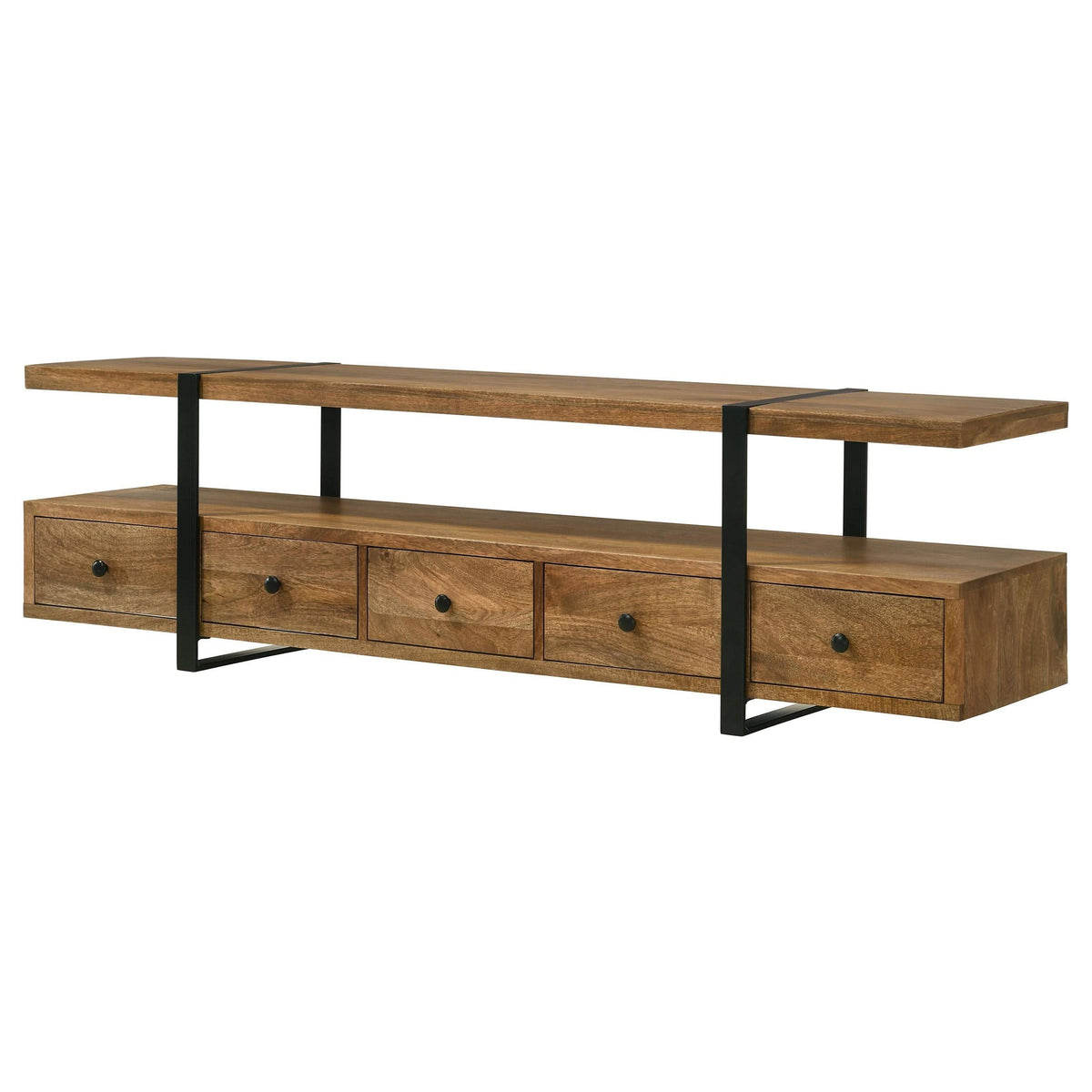 Mueble para TV de 70 pulgadas de madera de mango con 5 cajones y consola multimedia marrón