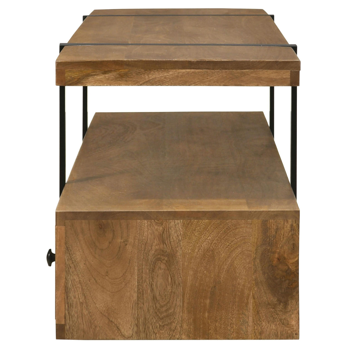 Mueble para TV de 70 pulgadas de madera de mango con 5 cajones y consola multimedia marrón