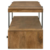 Mueble para TV de 70 pulgadas de madera de mango con 5 cajones y consola multimedia marrón