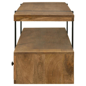 Mueble para TV de 70 pulgadas de madera de mango con 5 cajones y consola multimedia marrón