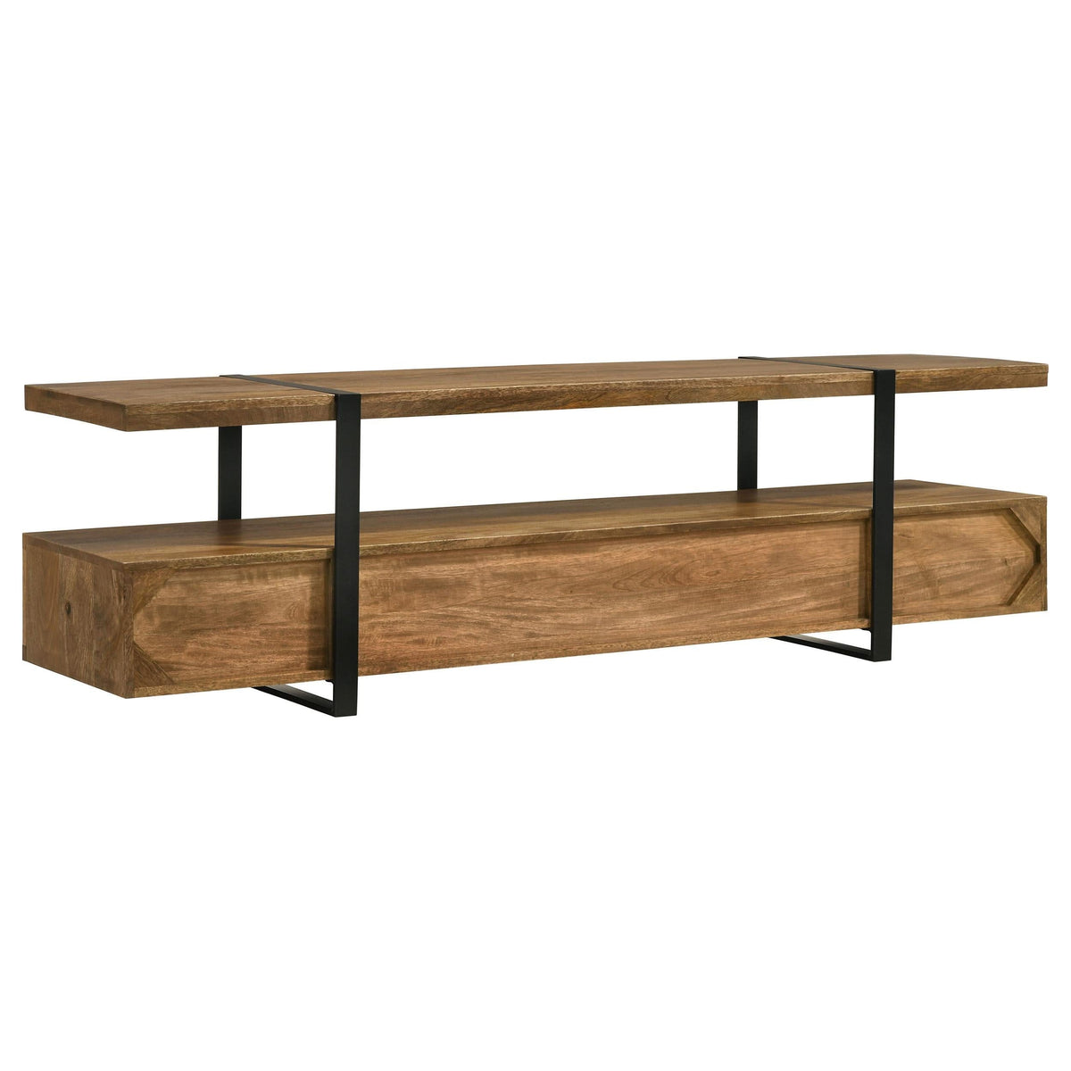 Mueble para TV de 70 pulgadas de madera de mango con 5 cajones y consola multimedia marrón