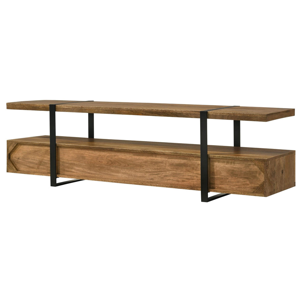 Mueble para TV de 70 pulgadas de madera de mango con 5 cajones y consola multimedia marrón