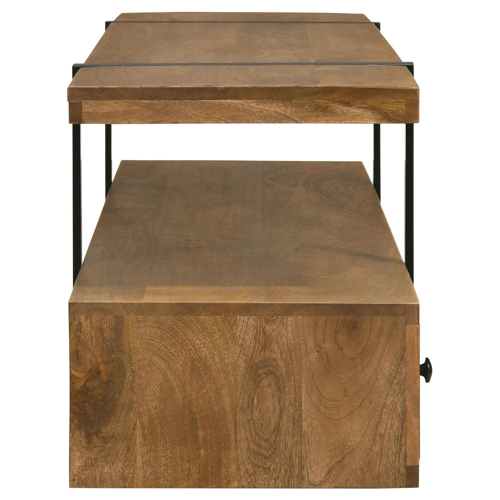 Mueble para TV de 70 pulgadas de madera de mango con 5 cajones y consola multimedia marrón
