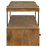 Mueble para TV de 70 pulgadas de madera de mango con 5 cajones y consola multimedia marrón