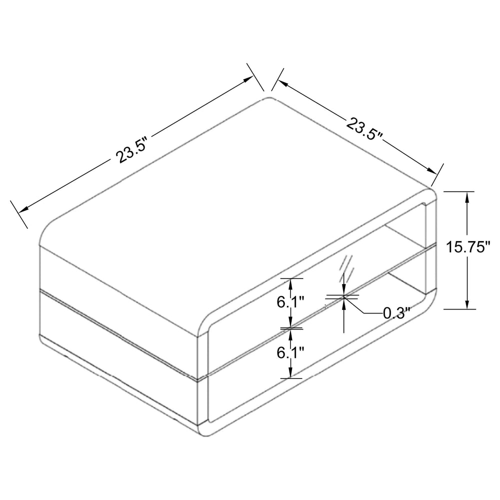 Mesa auxiliar rectangular Elana de 1 estante, blanca, alto brillo