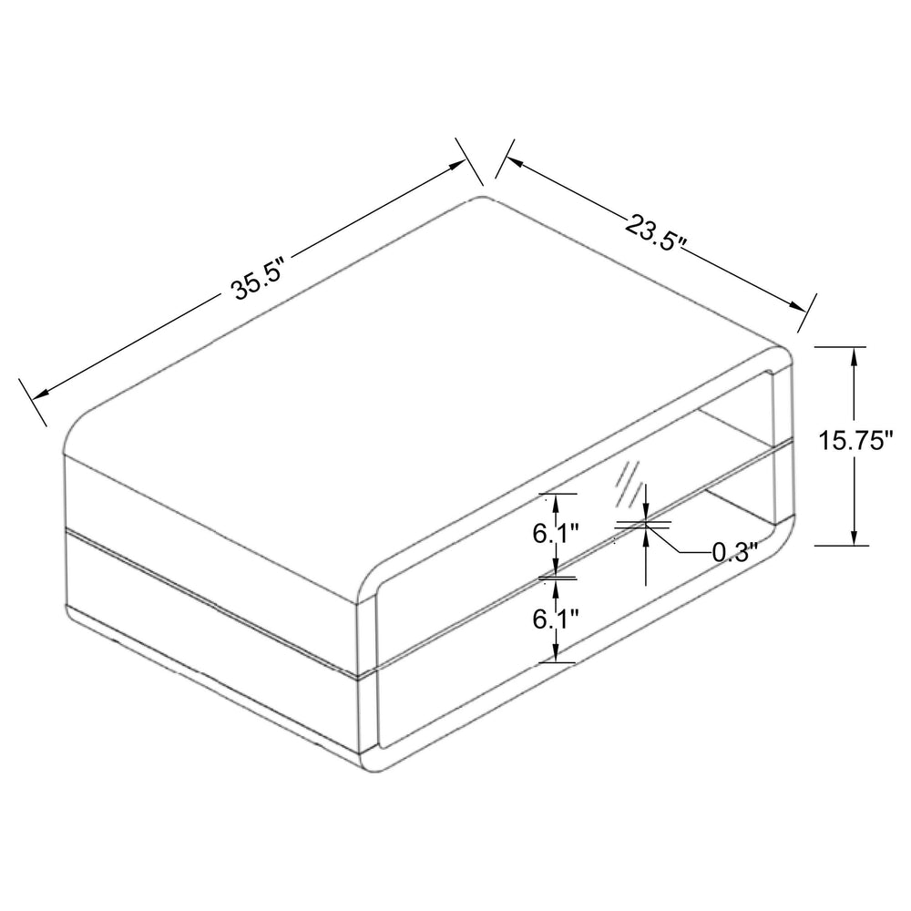 Mesa de centro rectangular Elana de 1 estante, blanca de alto brillo