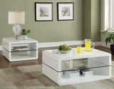 Mesa de centro rectangular Elana de 1 estante, blanca de alto brillo