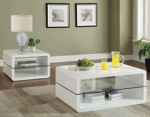 Mesa de centro rectangular Elana de 1 estante, blanca de alto brillo