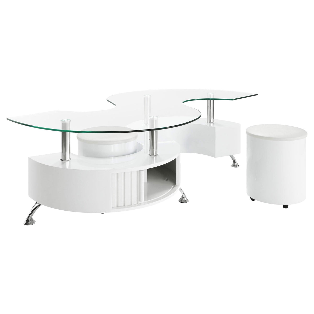Juego de mesa de centro y taburetes Buckley de 3 piezas, blanco de alto brillo