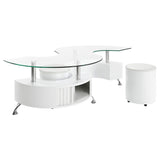 Juego de mesa de centro y taburetes Buckley de 3 piezas, blanco de alto brillo