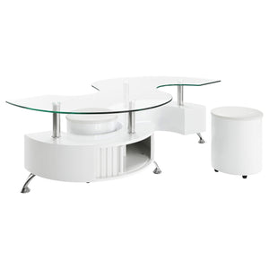 Juego de mesa de centro y taburetes Buckley de 3 piezas, blanco de alto brillo