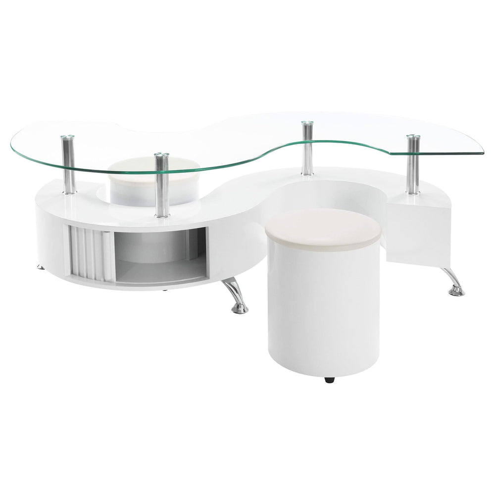 Juego de mesa de centro y taburetes Buckley de 3 piezas, blanco de alto brillo