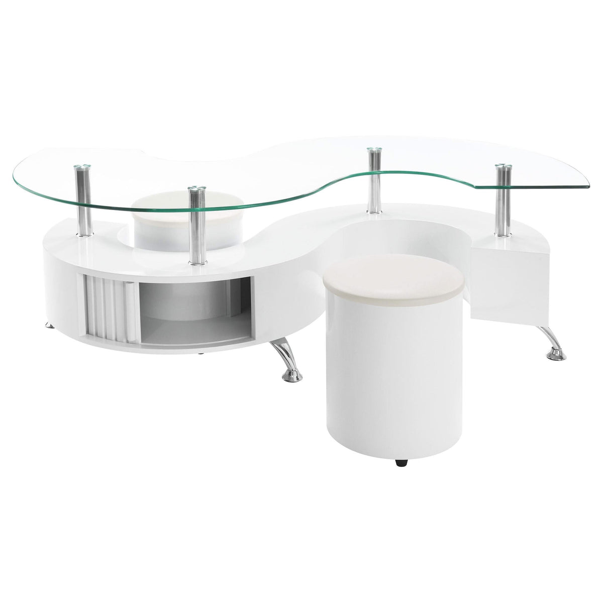 Juego de mesa de centro y taburetes Buckley de 3 piezas, blanco de alto brillo