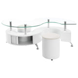 Juego de mesa de centro y taburetes Buckley de 3 piezas, blanco de alto brillo