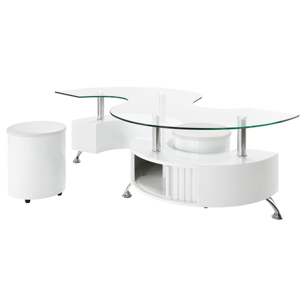 Juego de mesa de centro y taburetes Buckley de 3 piezas, blanco de alto brillo