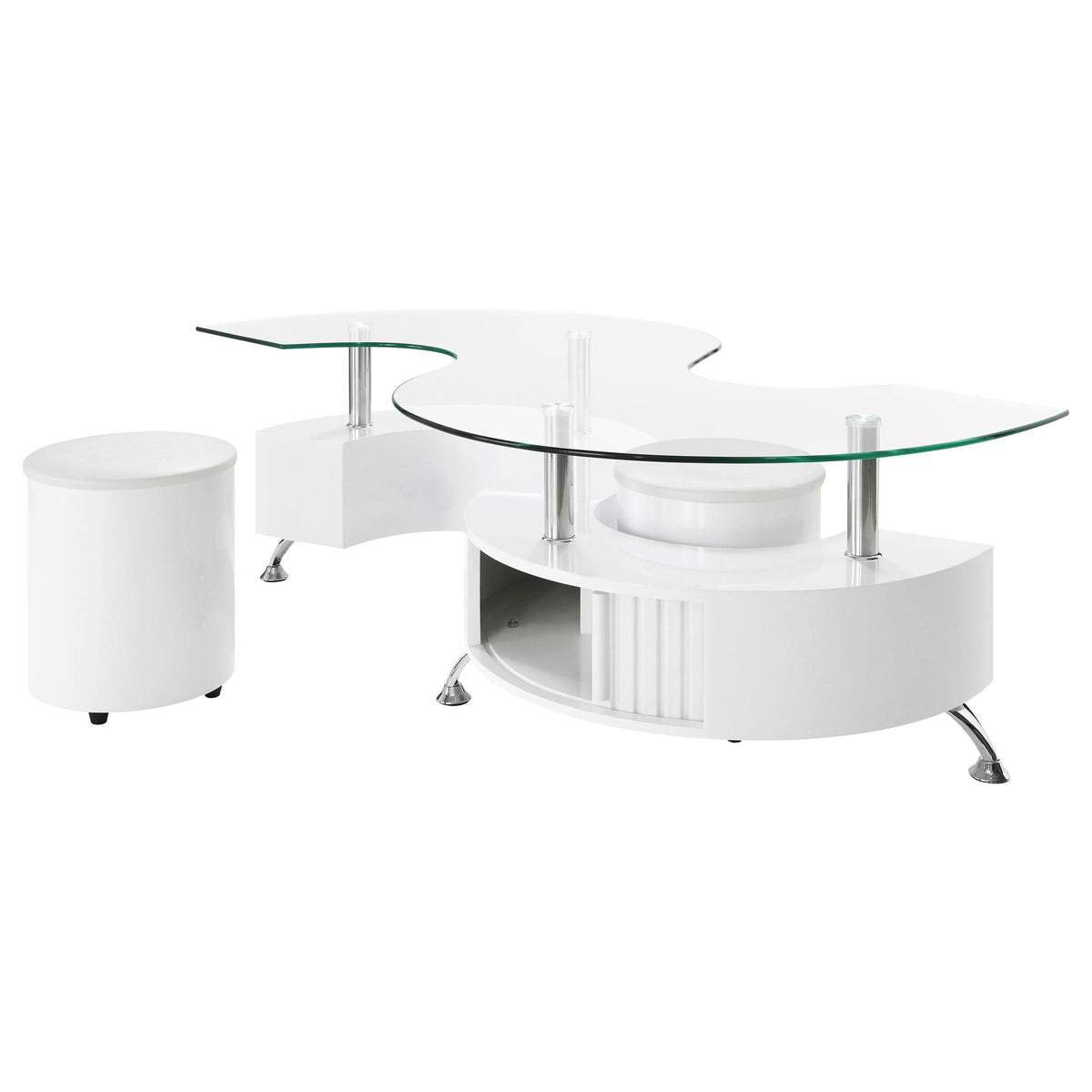 Juego de mesa de centro y taburetes Buckley de 3 piezas, blanco de alto brillo