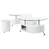 Juego de mesa de centro y taburetes Buckley de 3 piezas, blanco de alto brillo