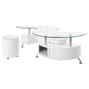 Juego de mesa de centro y taburetes Buckley de 3 piezas, blanco de alto brillo