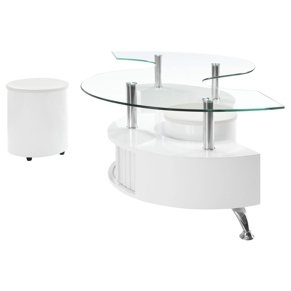 Juego de mesa de centro y taburetes Buckley de 3 piezas, blanco de alto brillo
