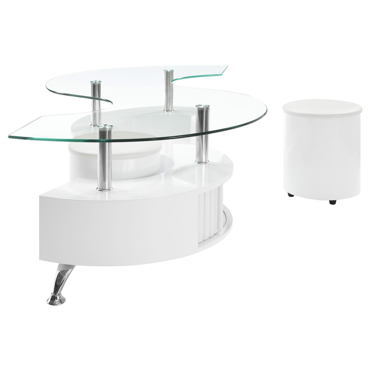 Juego de mesa de centro y taburetes Buckley de 3 piezas, blanco de alto brillo