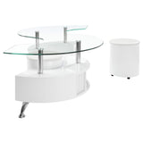 Juego de mesa de centro y taburetes Buckley de 3 piezas, blanco de alto brillo