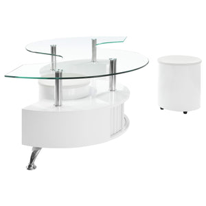 Juego de mesa de centro y taburetes Buckley de 3 piezas, blanco de alto brillo