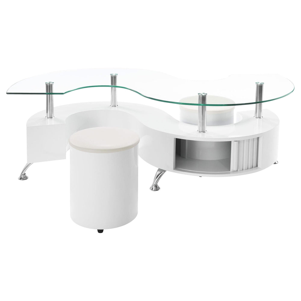 Juego de mesa de centro y taburetes Buckley de 3 piezas, blanco de alto brillo