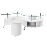 Juego de mesa de centro y taburetes Buckley de 3 piezas, blanco de alto brillo
