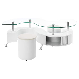 Juego de mesa de centro y taburetes Buckley de 3 piezas, blanco de alto brillo