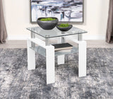 Mesa auxiliar Dyer de 1 estante con tapa de vidrio cuadrada, color blanco