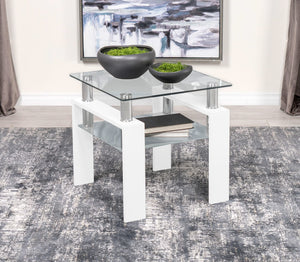 Mesa auxiliar Dyer de 1 estante con tapa de vidrio cuadrada, color blanco