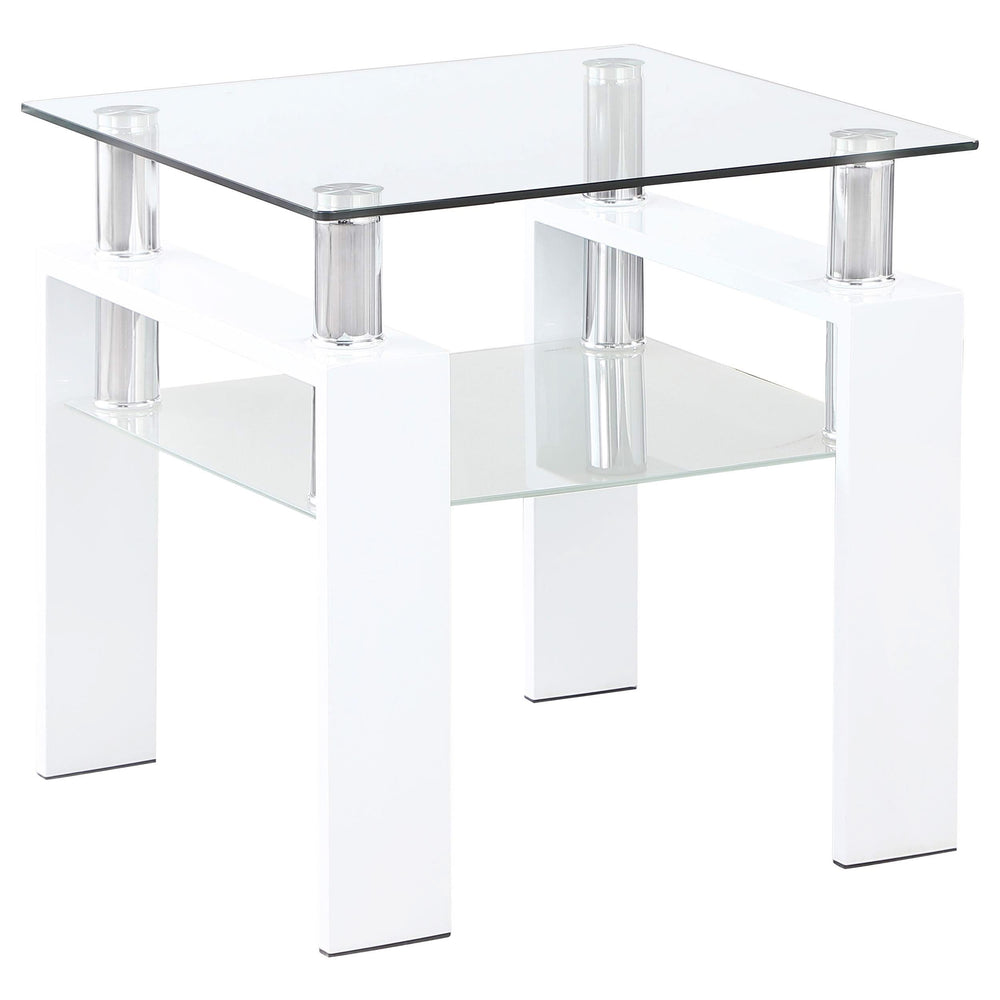 Mesa auxiliar Dyer de 1 estante con tapa de vidrio cuadrada, color blanco